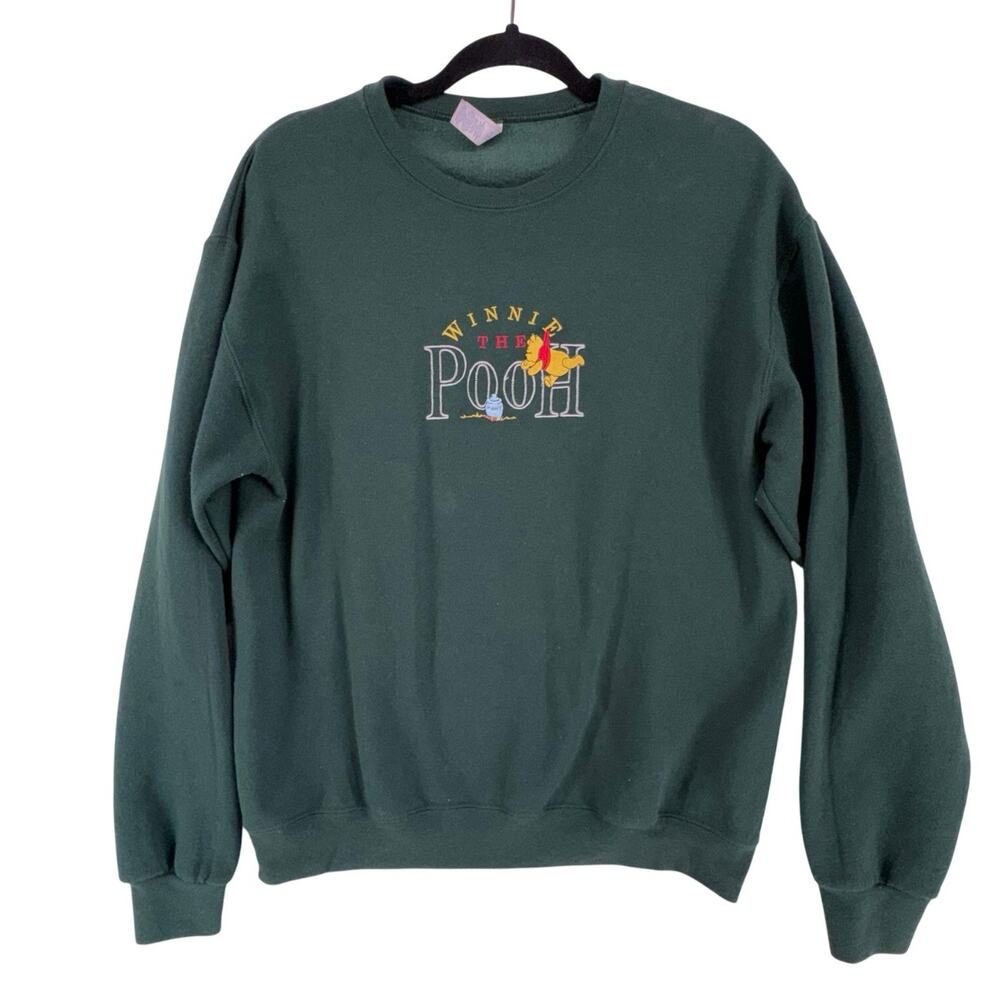 Vintage Winnie the Pooh Embroidered Green Sweatshirt Jerzees NuBlend M Grandma